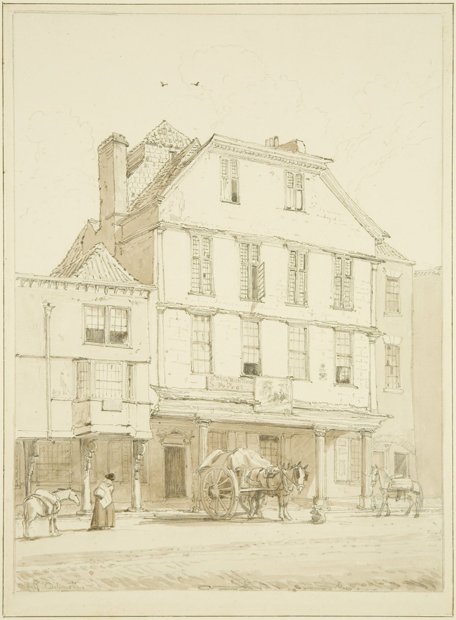 Stag and Hounds (Piepowder Court) (ceruza és akvarell papíron) alkotó: George Orleans Delamotte