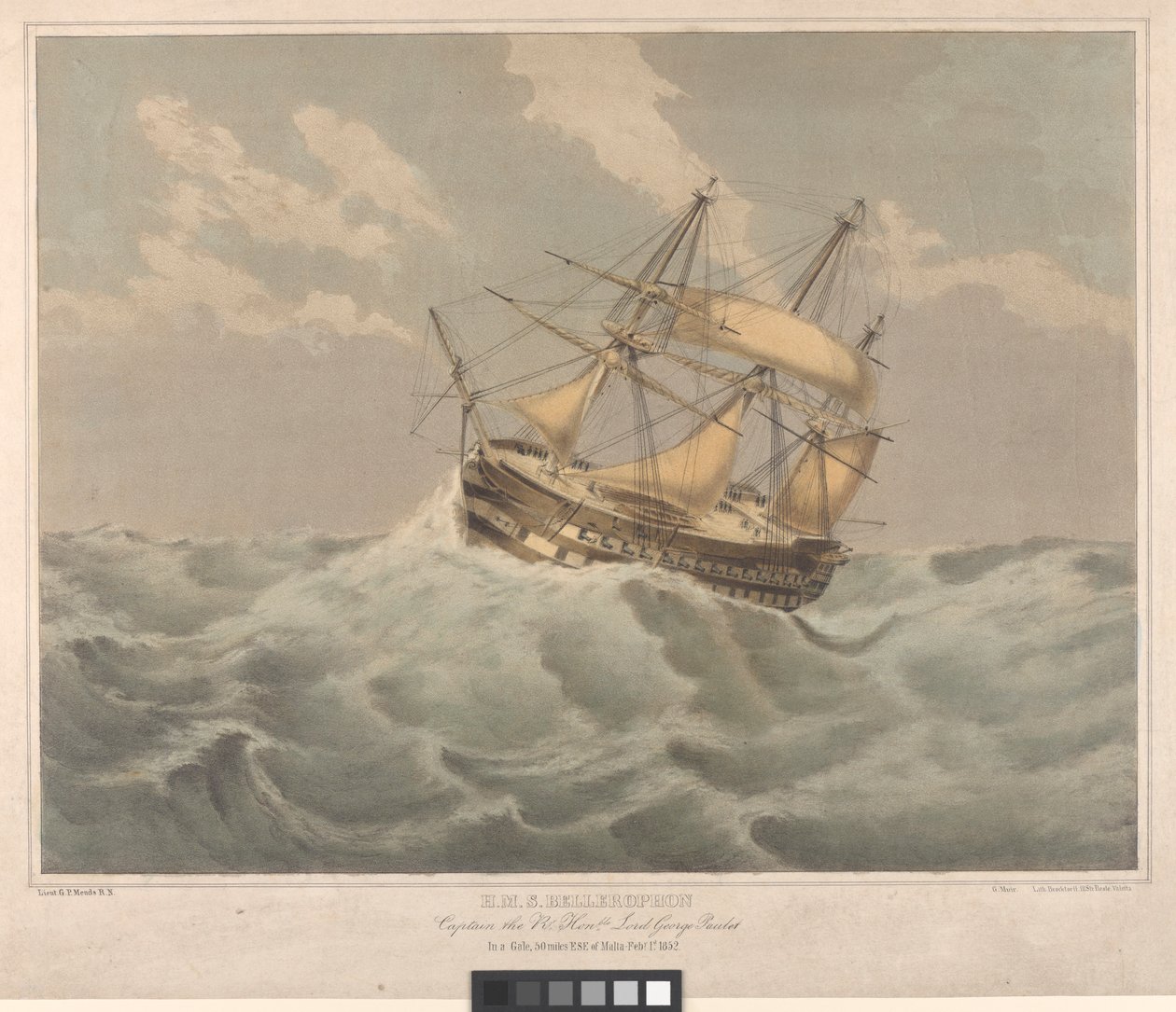 HMS "Bellerophon" (1824), 50 mérföldre Keletkeletre Máltától. alkotó: George Pechell (after) Mends