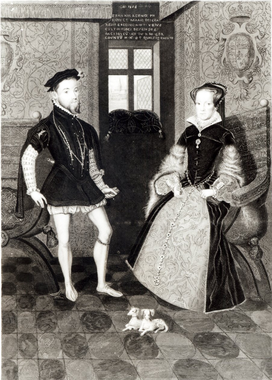 II. Fülöp spanyol király (1527-98) és I. Mária királyné (1516-58) portréja, metszette Joseph Brown, 1812. alkotó: George Perfect Harding
