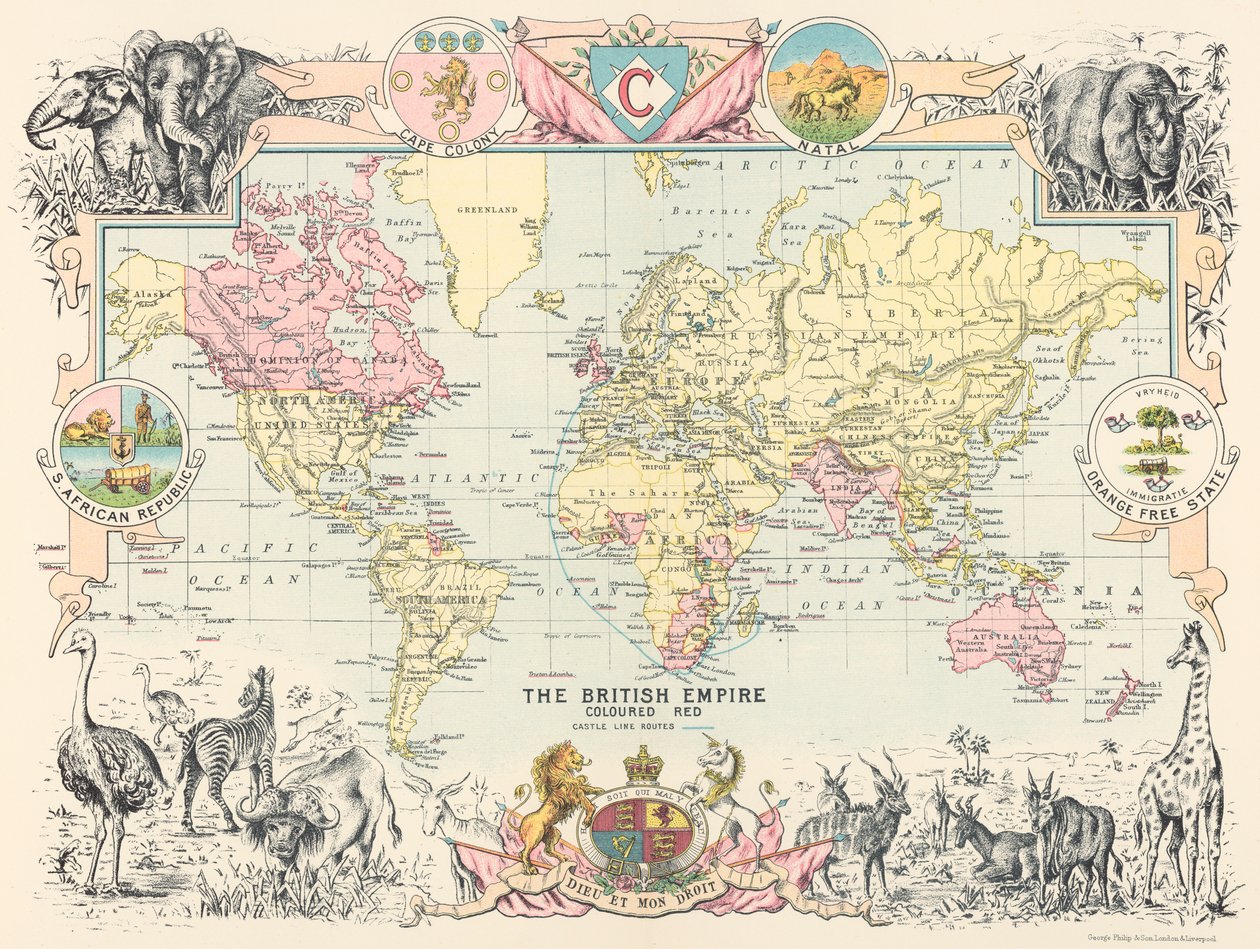 A brit világbirodalom térképe, a Castle Line Atlas of South Africa című kiadványból. alkotó: George Philip
