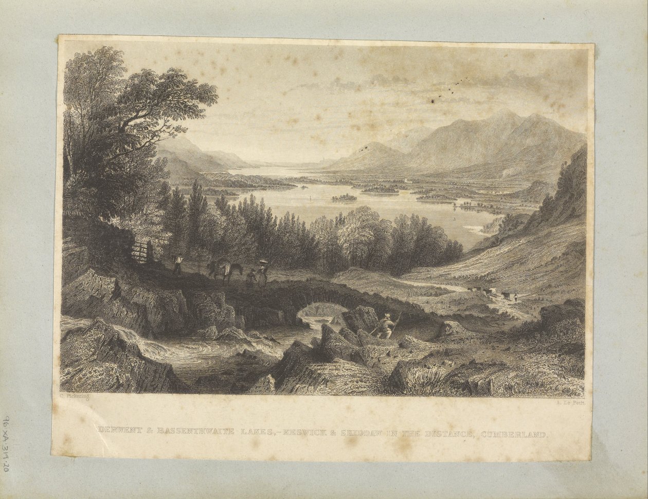 Derwent & Bassenthwaite Lakes, - Keswick és Skiddaw a távolban, Cumberland. alkotó: George Pickering