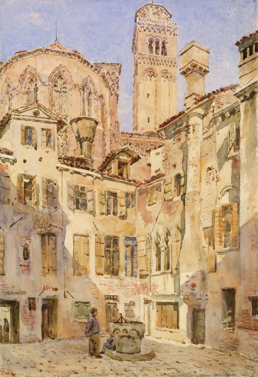A Frari-templom, Velence, a Campiello San Rocco-ból, 1854 alkotó: George Price Boyce