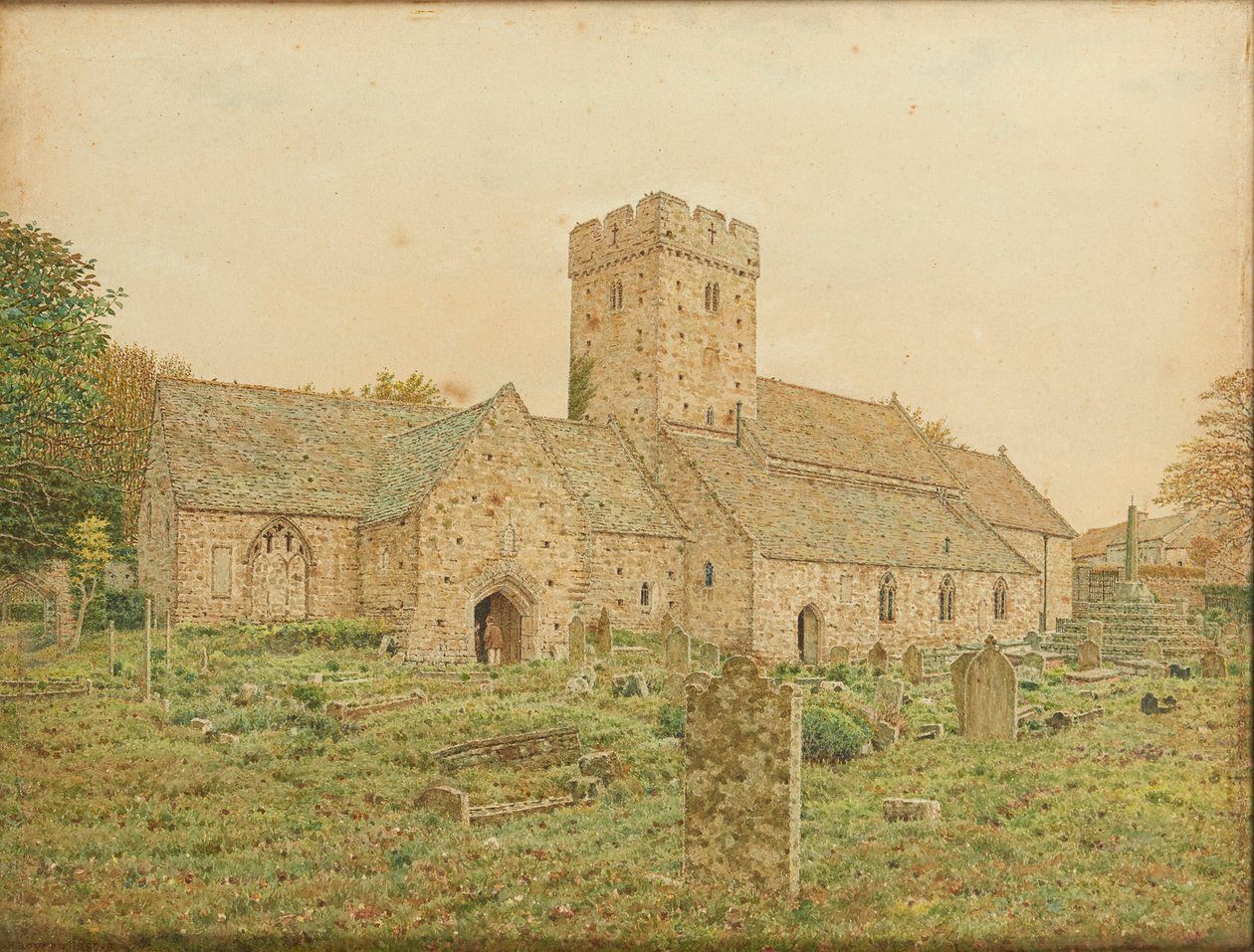 A Szent Illtyd-templom kettős temploma Llantwit Majorban, Glamorganshire (akvarell) alkotó: George Price Boyce