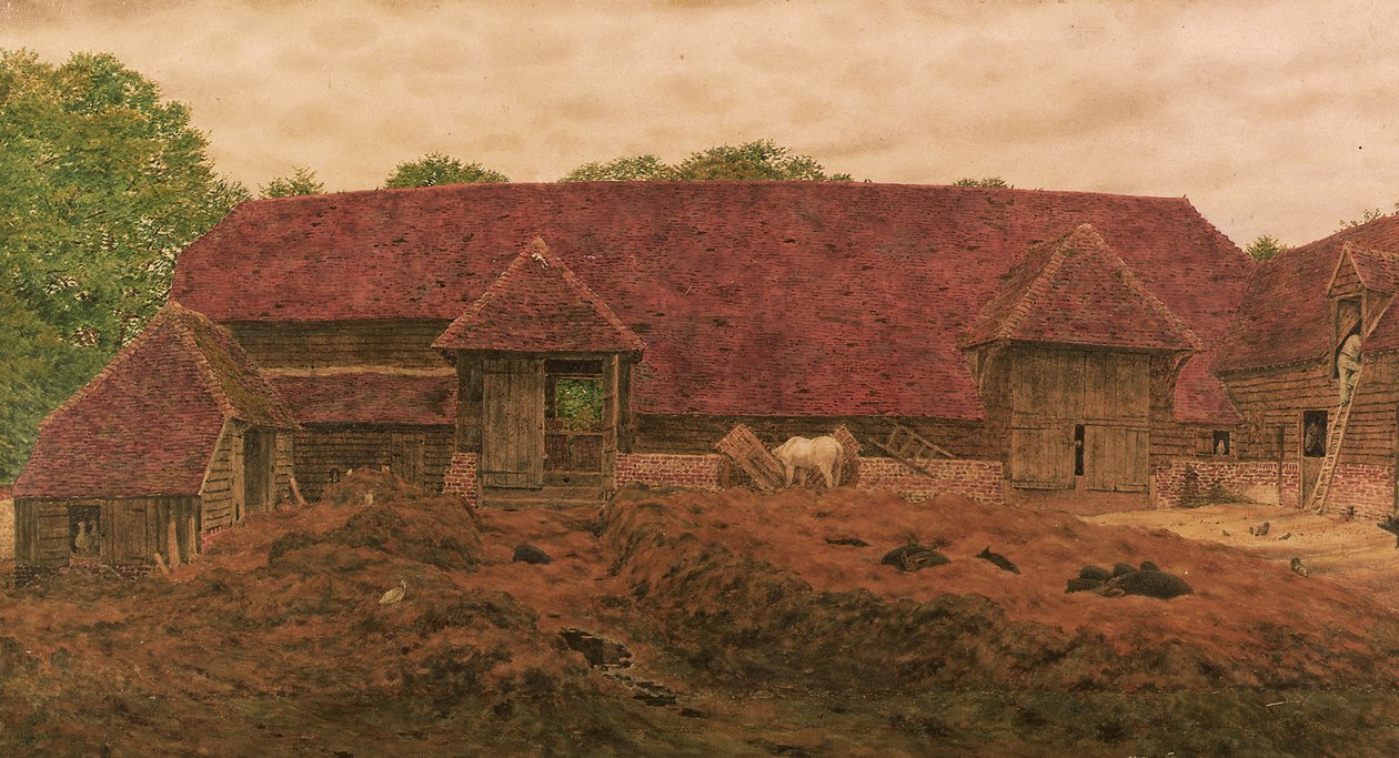 The Old Barn at Whitchurch (ceruza és w/c, papíron kikaparva) alkotó: George Price Boyce