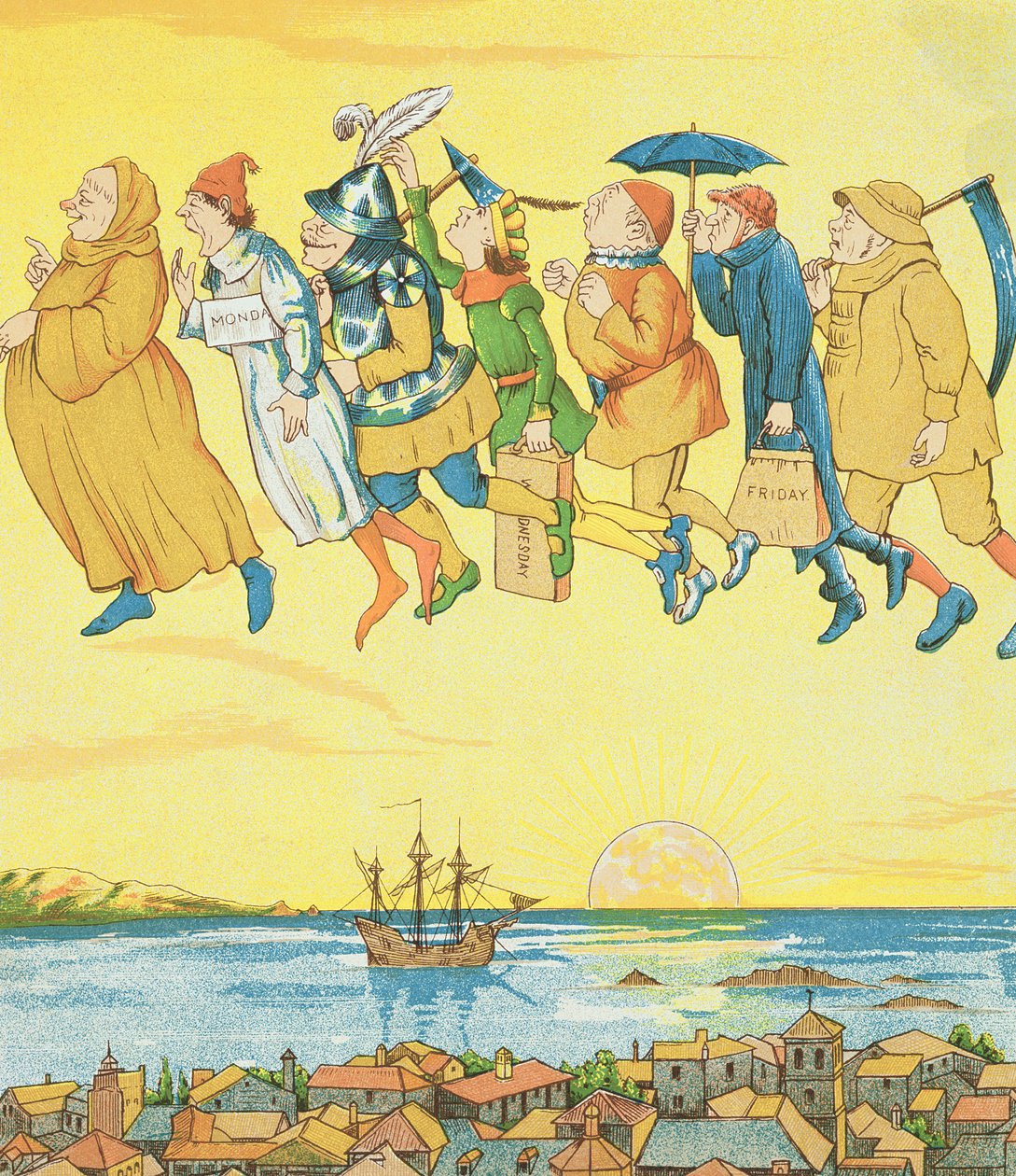 A hét napjai, illusztráció a Rumpelstiltskintől alkotó: George R. Halkett