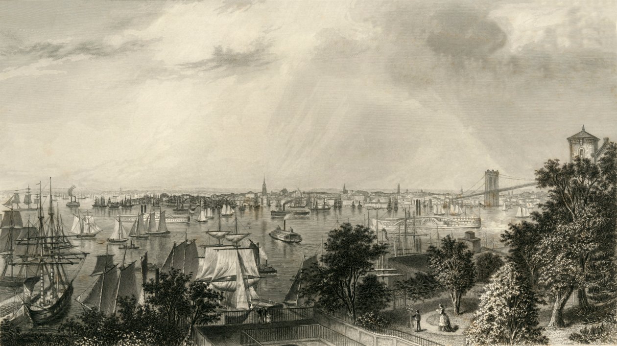 "New York városa, Brooklyn Heightsból", 1874. alkotó: George R. Hall