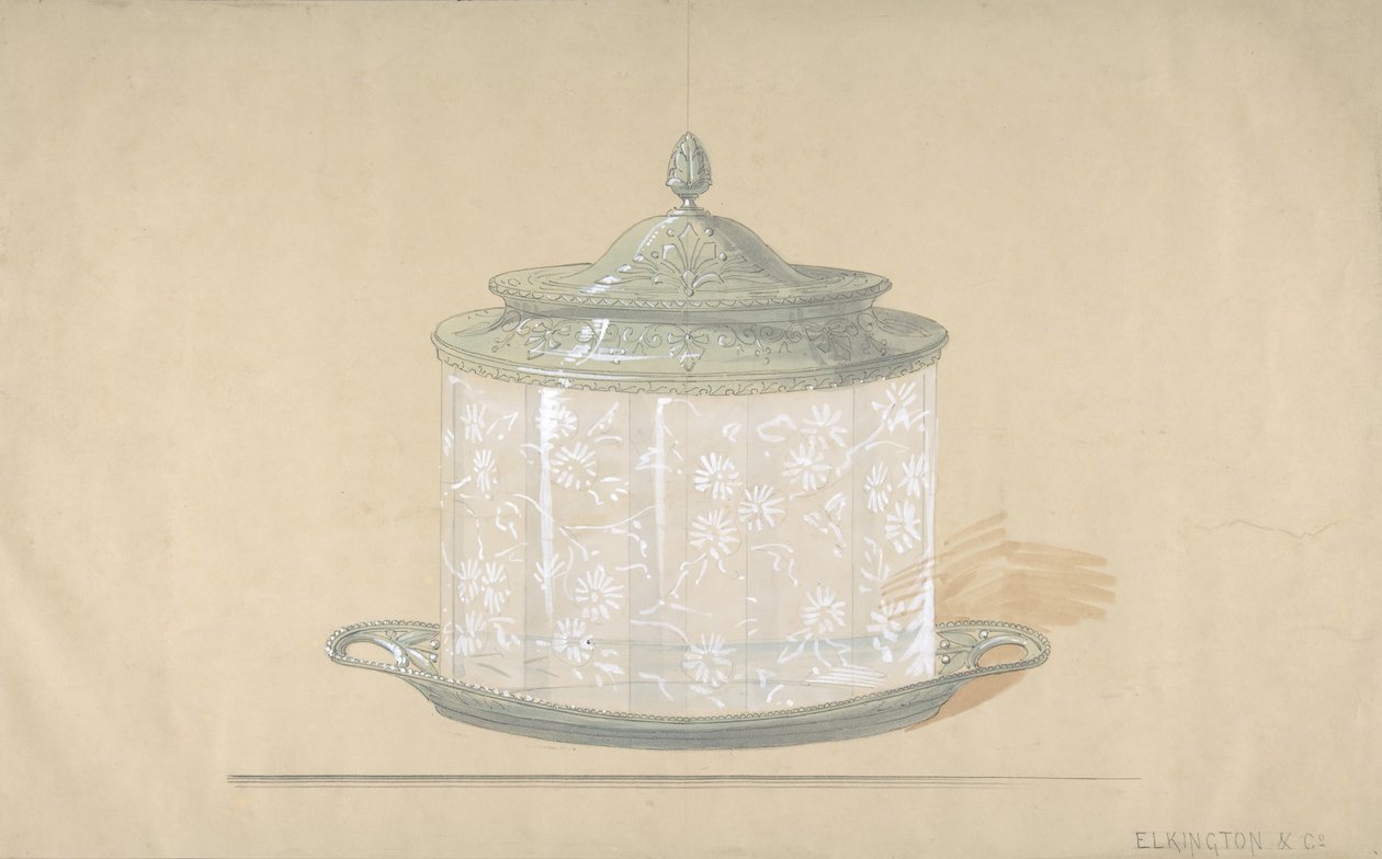 Üvegdoboz tervezése ezüst alappal és fedővel, 1820-65. alkotó: George Richards Elkington