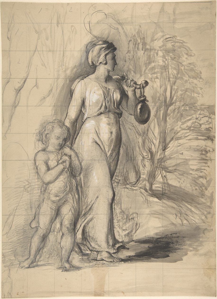 Hágár és Izmael a pusztában (előlap); a művész feleségének két portrétanulmánya, valamint egy láb- és törzs tanulmány (hátlap) alkotó: George Richmond
