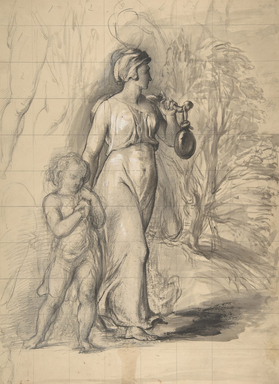 Hágár és Izmael a vadonban recto, Két portrétanulmány a művész feleségéről..., 1829-33. alkotó: George Richmond