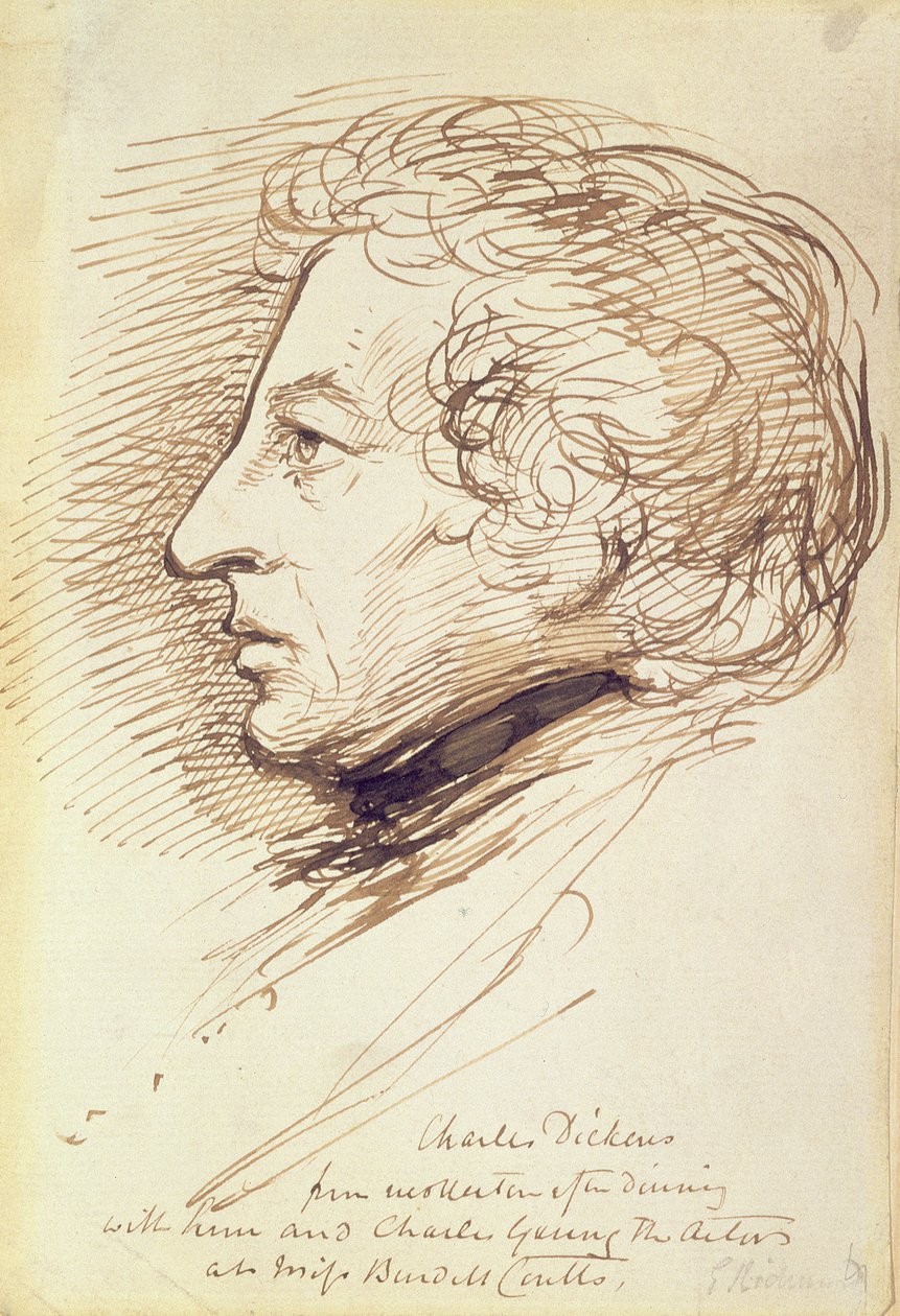 Charles Dickens (1812-70) portréja (toll és barna tinta papíron) alkotó: George Richmond