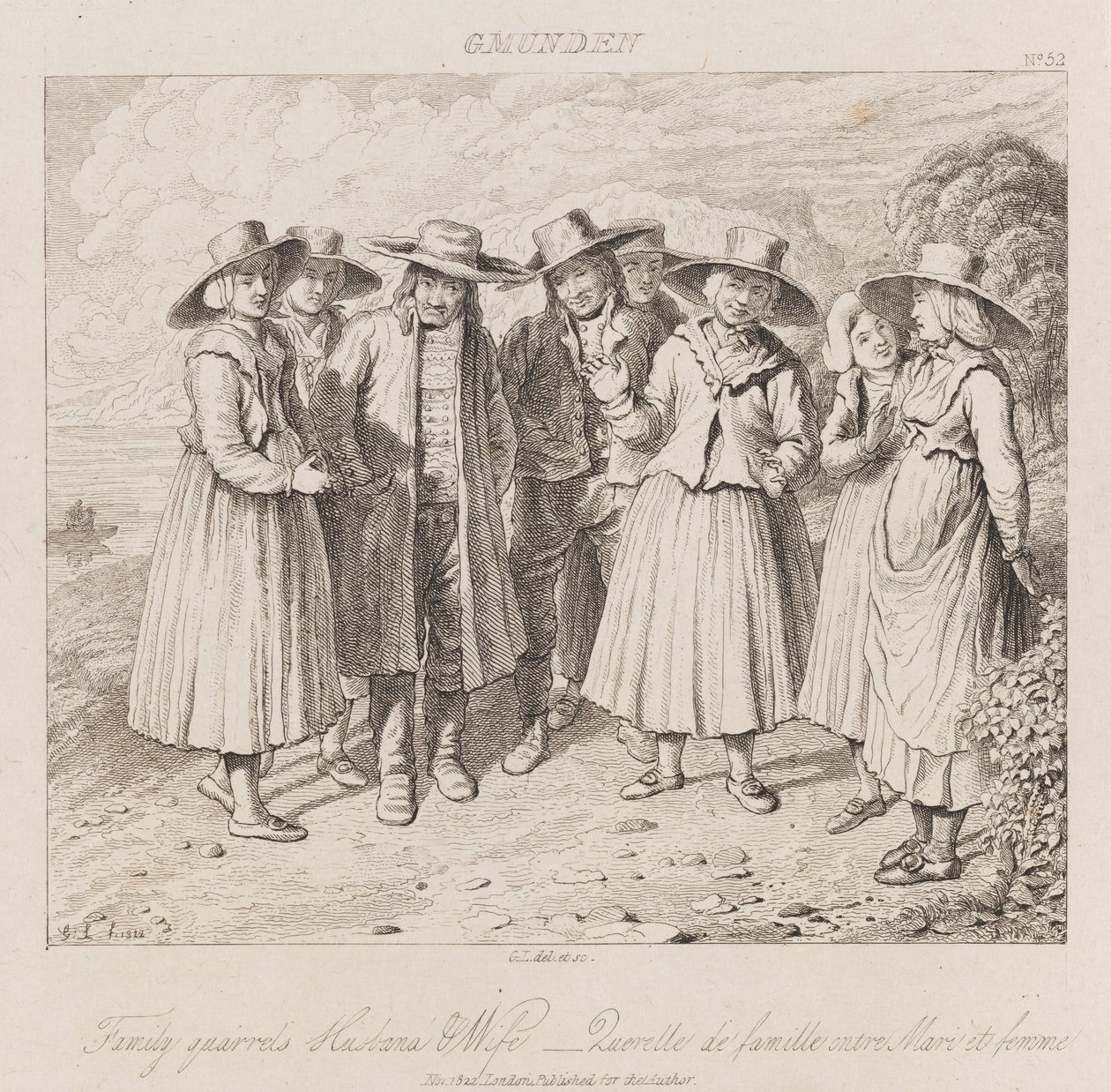 Családi viszály, Gmunden, 1821 körül (rézkarc) alkotó: George Robert Lewis