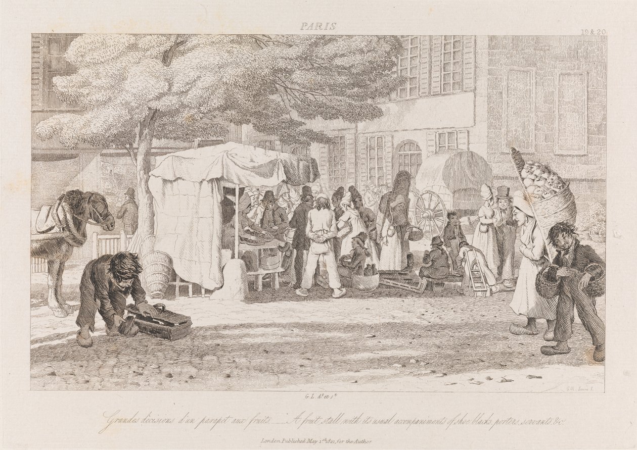 Fruit Stall, Párizs, 1821 körül (rézkarc) alkotó: George Robert Lewis