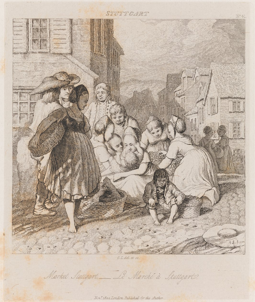 Market, Stuttgart, 1821 körül (rézkarc) alkotó: George Robert Lewis