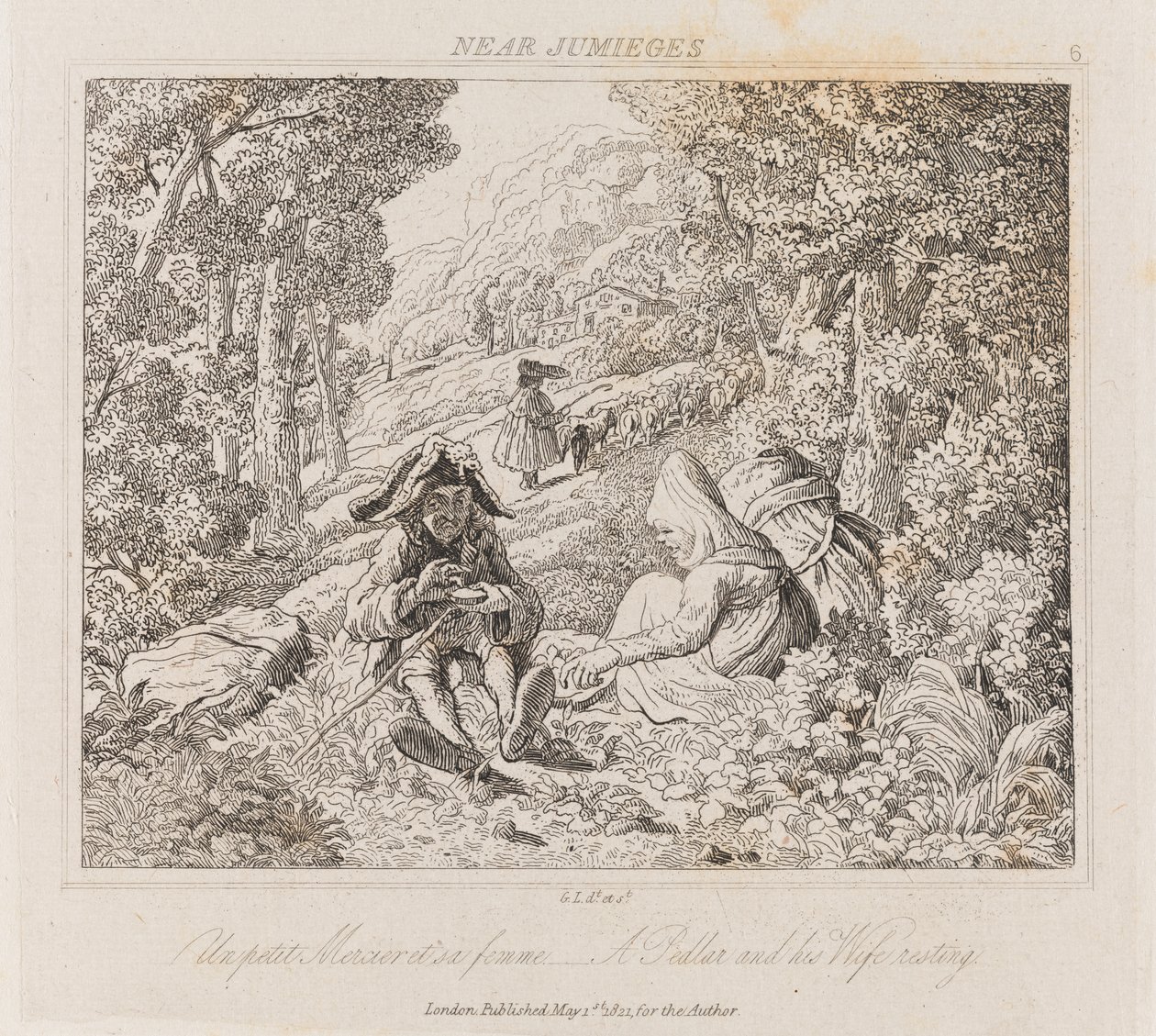 Peddler és felesége Jumieges közelében, 1821 körül (rézkarc) alkotó: George Robert Lewis