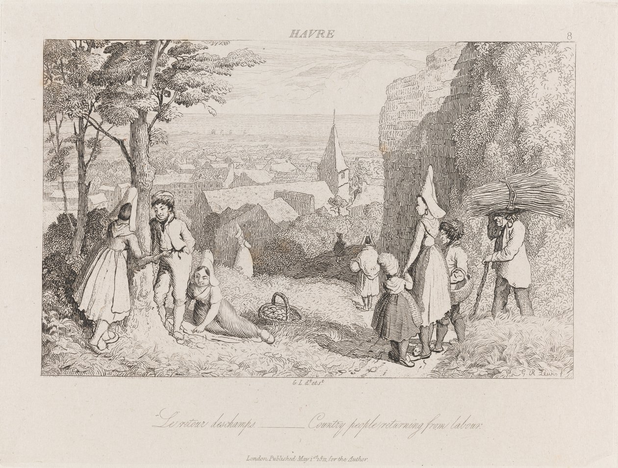 Visszatérve a munkából, Havre, 1821 körül (rézkarc) alkotó: George Robert Lewis