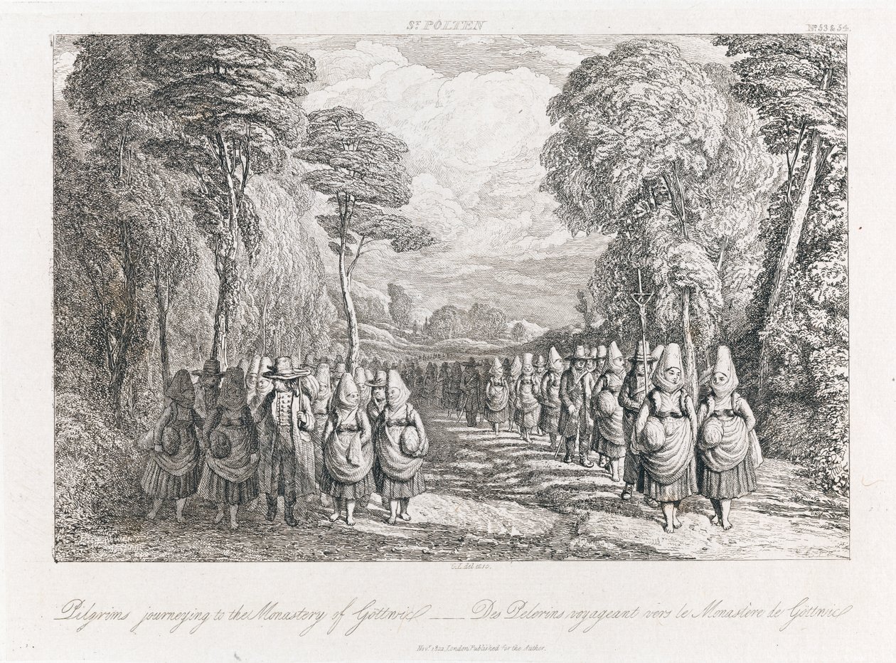 St. Polten – Zarándokok, 1821 körül (rézkarc) alkotó: George Robert Lewis
