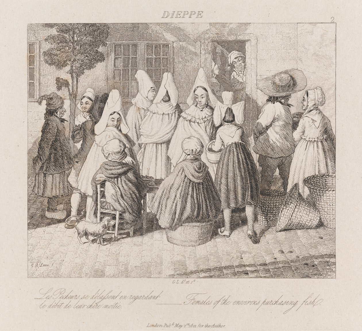 Nők halat vásárolnak, Dieppe, 1821 körül (rézkarc) alkotó: George Robert Lewis