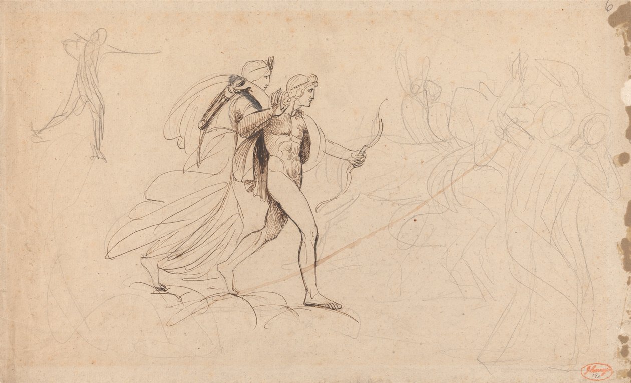 Apollón, Diana és a lovas a „Niobé gyermekeinek halála” című műhöz alkotó: George Romney