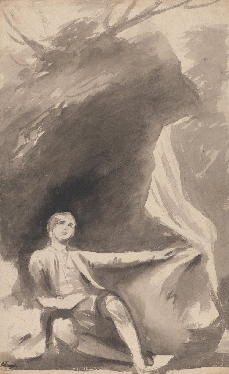 Egy szikla alatt ülő fiú alkotó: George Romney