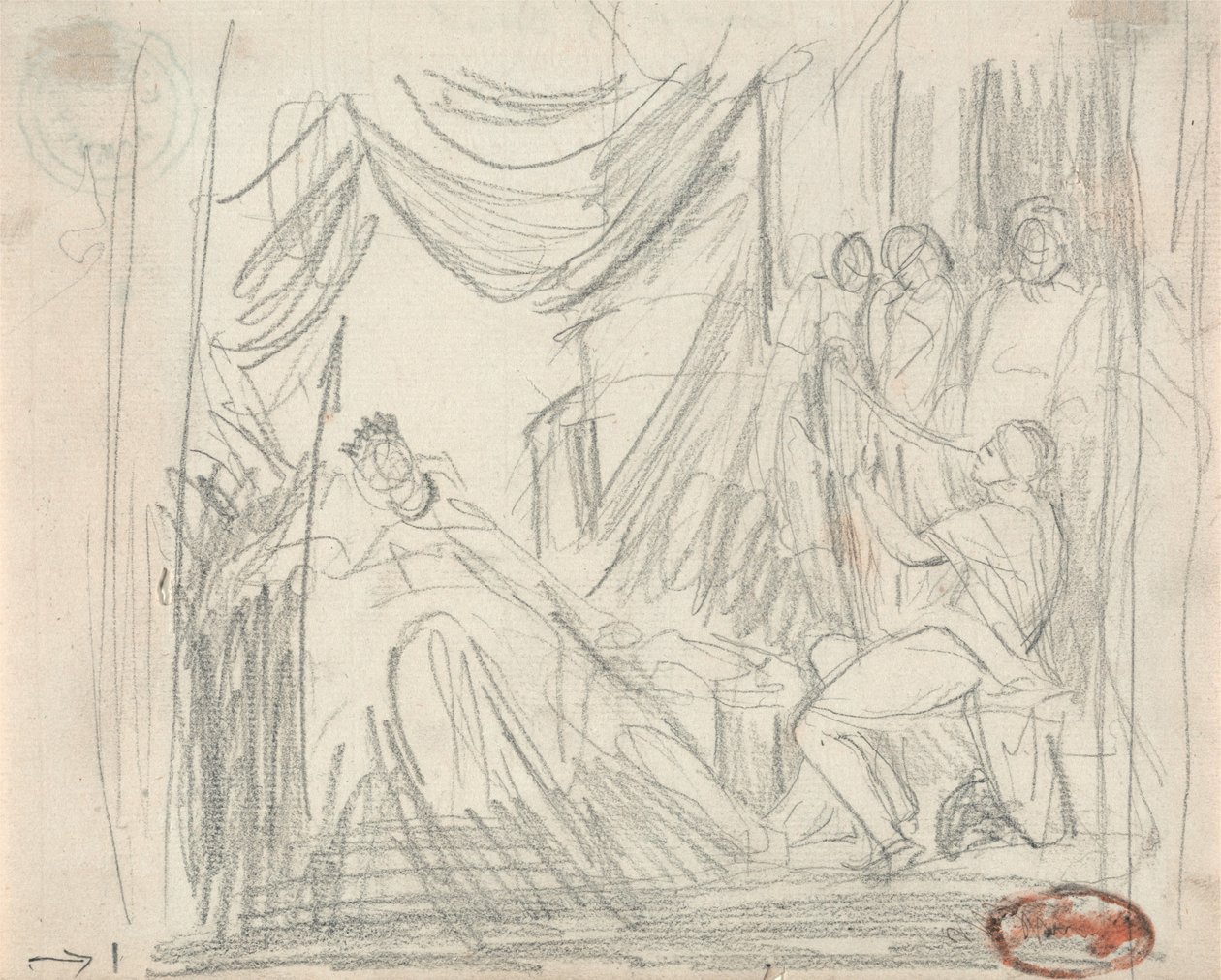 Dávid hárfán játszik Sául királynak alkotó: George Romney