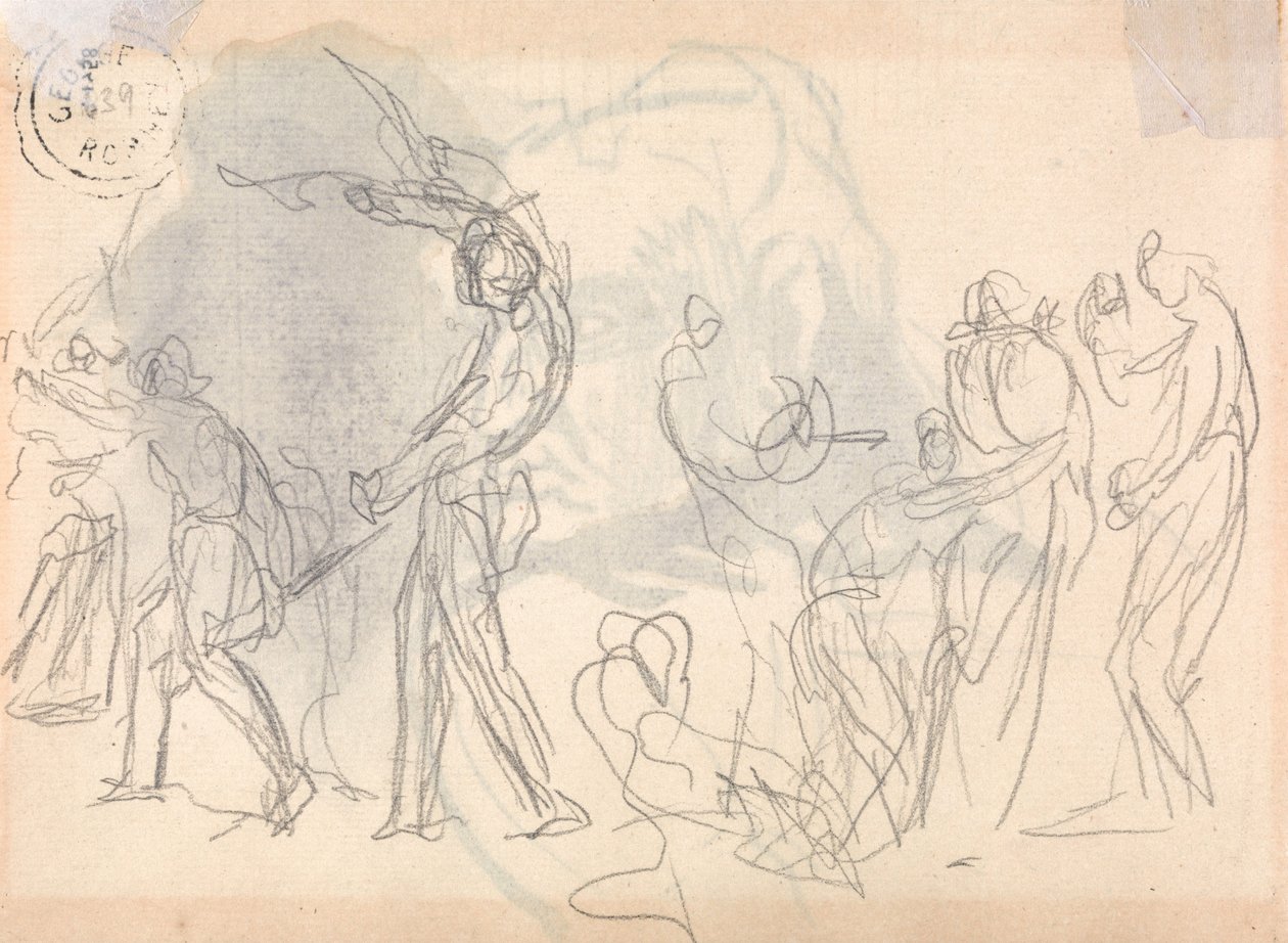 Alakkompozíciós tanulmány: Férfiak, akik elhárítják családjuk elleni támadást alkotó: George Romney