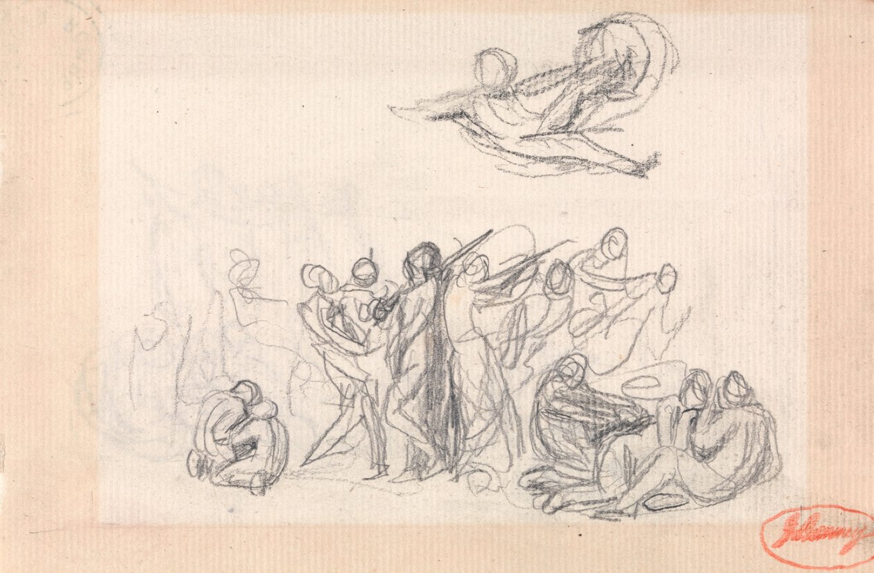 Alakcsoport, felette egy repülő alak alkotó: George Romney