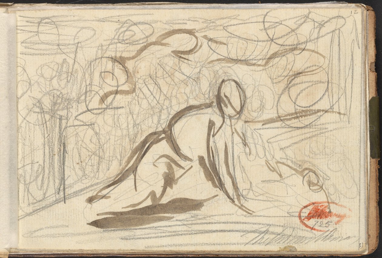 Térdelő alak, más alakok által körülvéve alkotó: George Romney