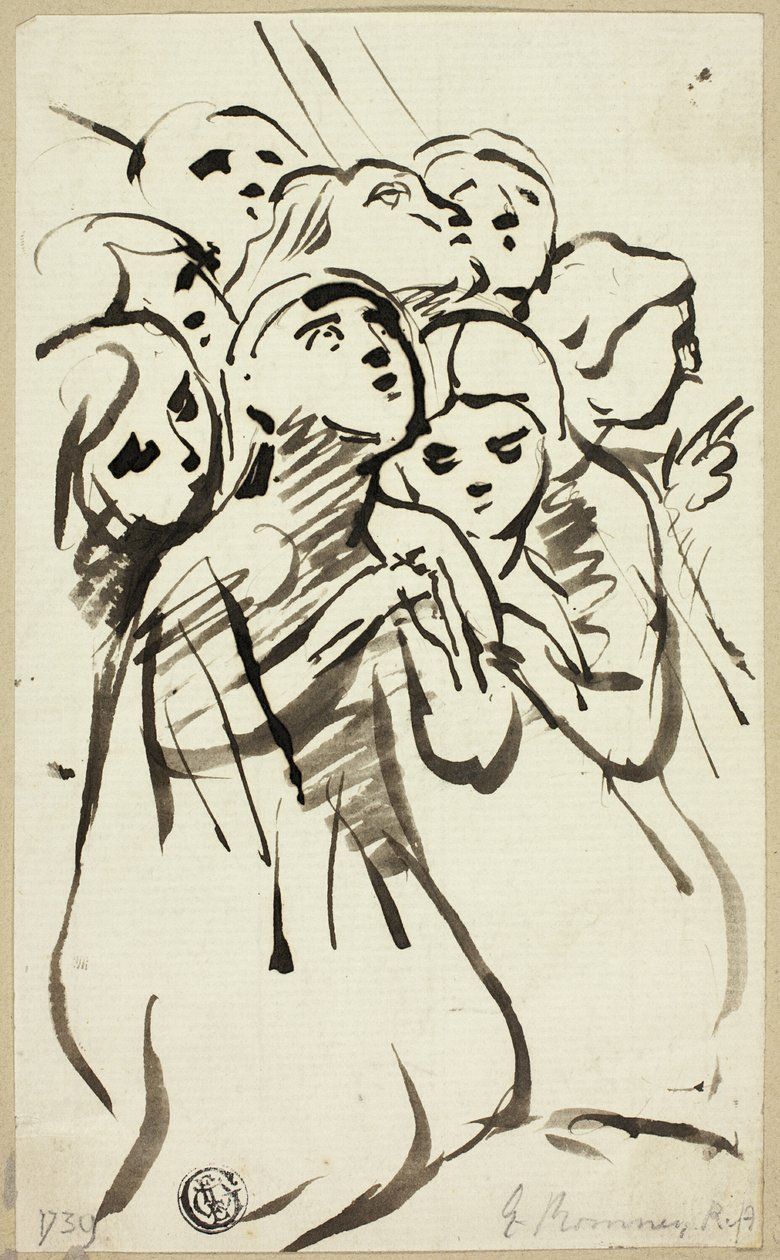 Térdelő alakok összebújva alkotó: George Romney