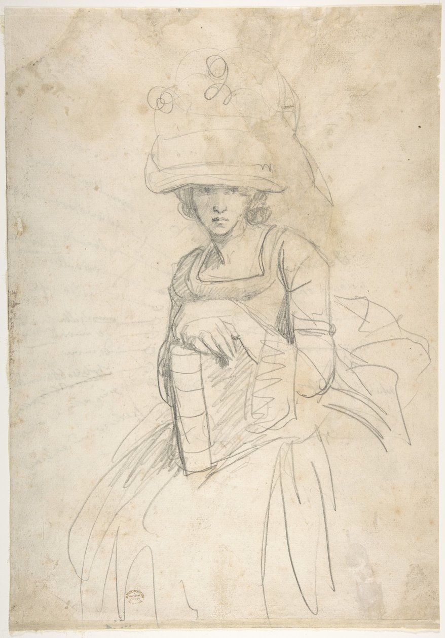 Könyvet tartó hölgy (előlap); A színek palettára helyezésének vázlata (hátlap) alkotó: George Romney