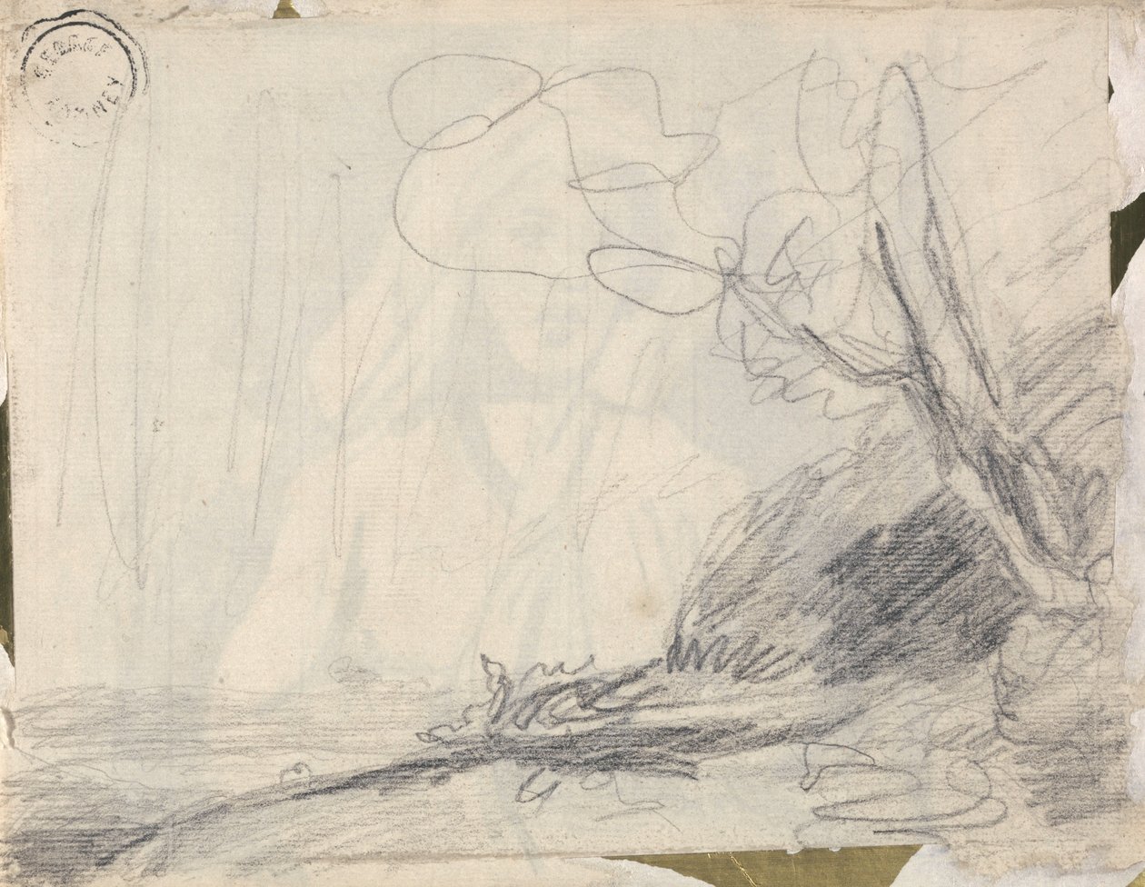 Tájképvázlat „Titania kísérői denevéreket üldöznek” című festményhez alkotó: George Romney
