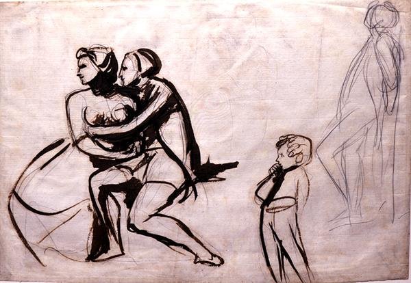 Szerelmesek, akiket egy gyermek lát (toll- és tintamosás) alkotó: George Romney