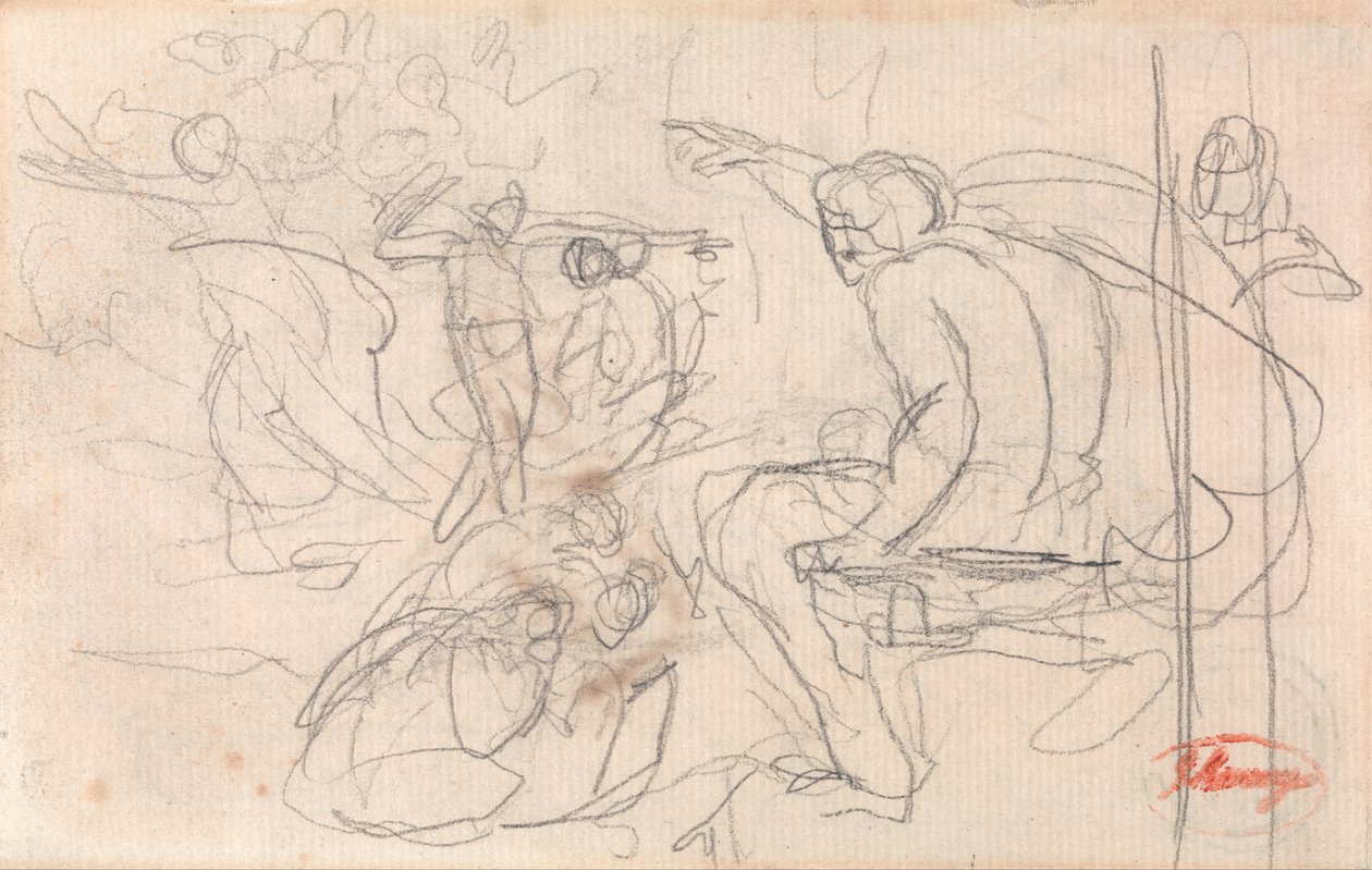 Valószínűleg ülő alak, aki ítéletet mond egy térdelő alak felett alkotó: George Romney