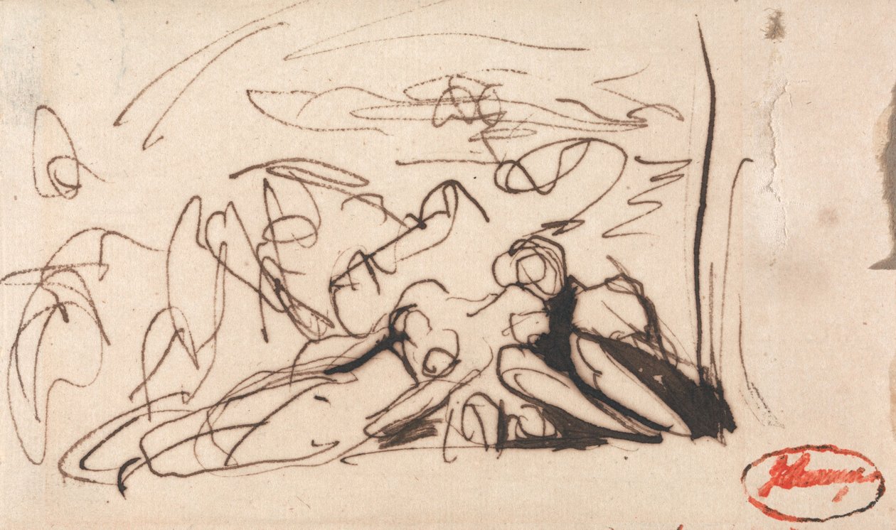 Két alak által gondozott, földre borult nő alkotó: George Romney
