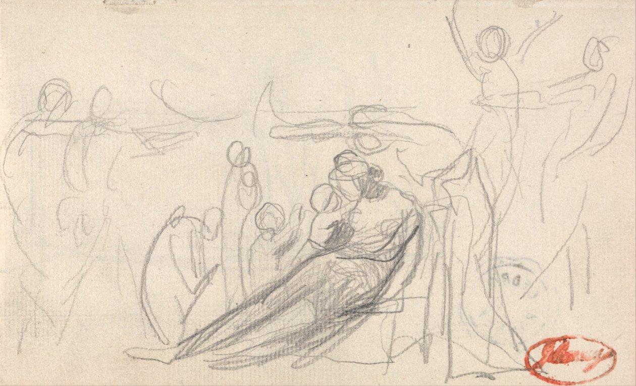 Fekvő alak gyermekekkel és más figurákkal alkotó: George Romney