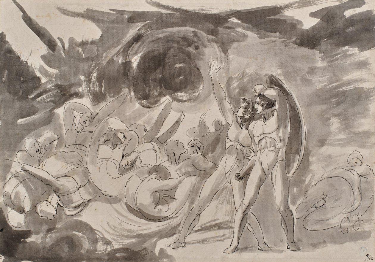 Sátán szemléli a bukott angyalokat alkotó: George Romney