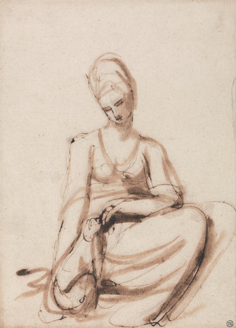 Ülő nő etet egy állatot alkotó: George Romney