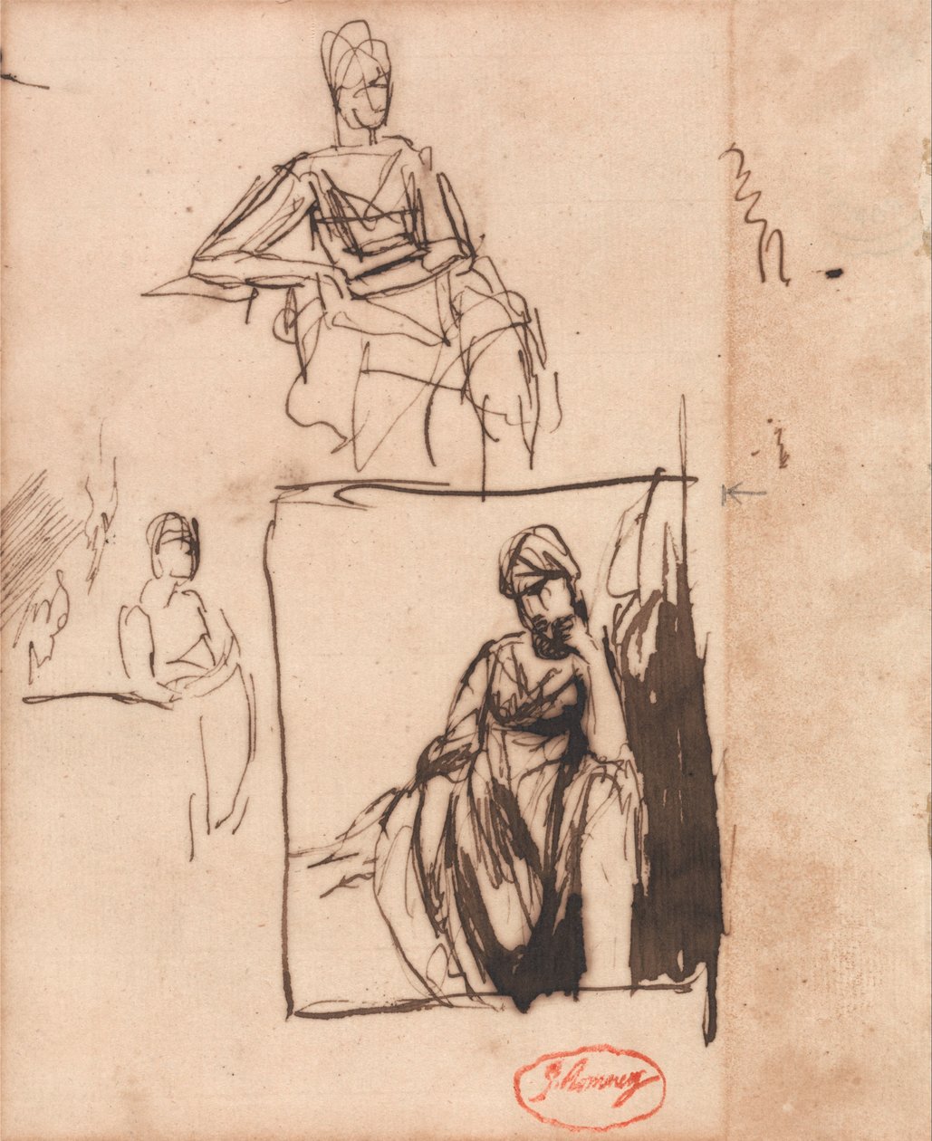 Ülő nő: Három póz alkotó: George Romney