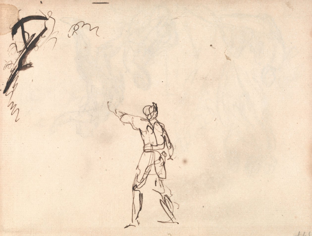 Álló alak felemelt karral, valószínűleg Macbeth alkotó: George Romney