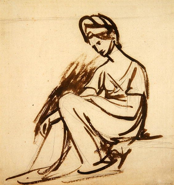 Tanulmány egy hölgy portréjához, ülve (barna tinta ceruzával, papíron) alkotó: George Romney
