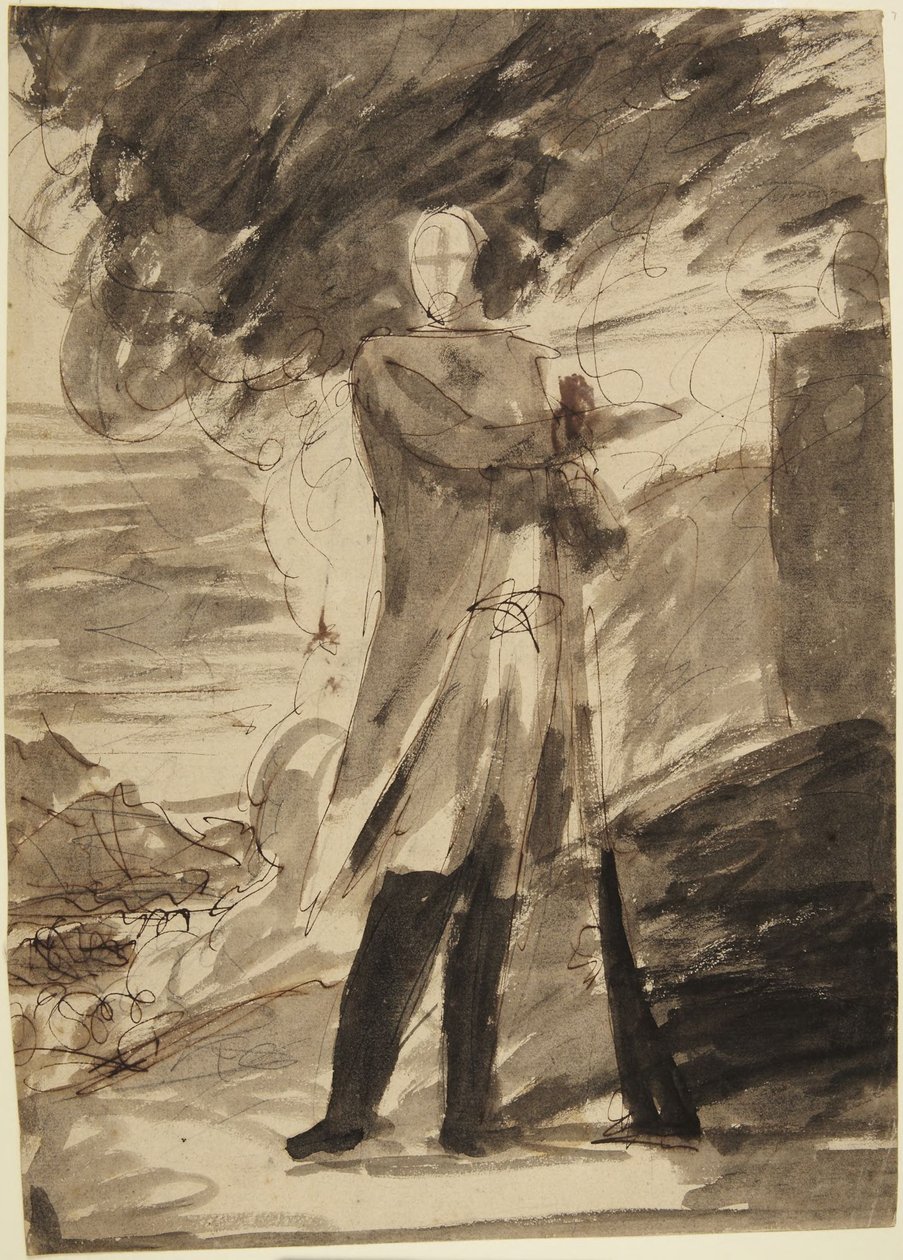 Vázlat egy fegyvert tartó férfi teljes alakos portréjához alkotó: George Romney