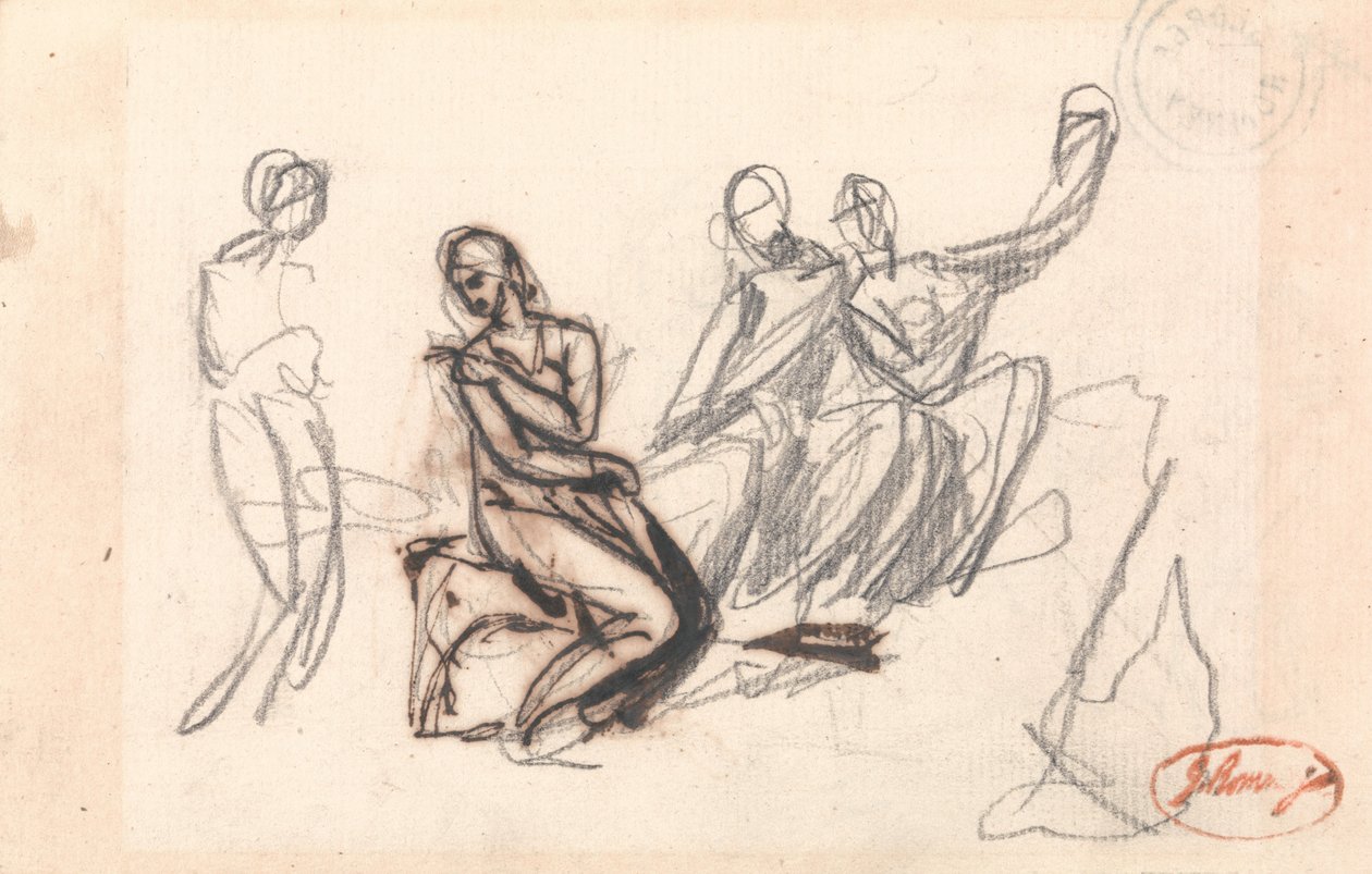 Három ülő és egy álló figura alkotó: George Romney