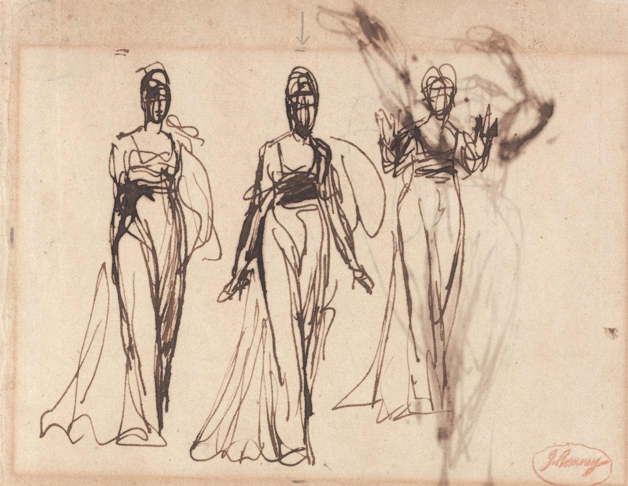 Három tanulmány egy álló nőről, valószínűleg Kirké alkotó: George Romney