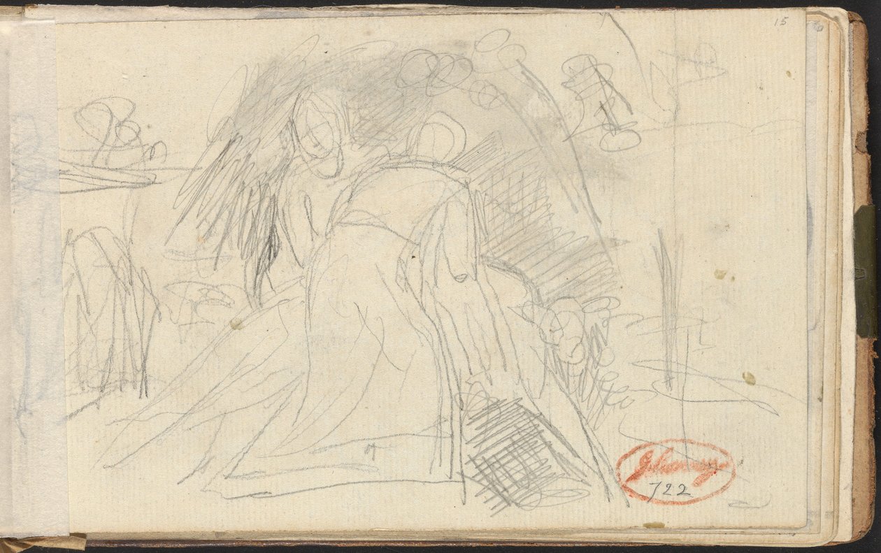 Két alak, akik egy földön fekvő alakot emelnek fel alkotó: George Romney