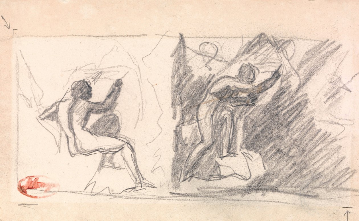 Két vázlat: Ülő férfi akt, háttal; Álló alak, gesztikulálva alkotó: George Romney