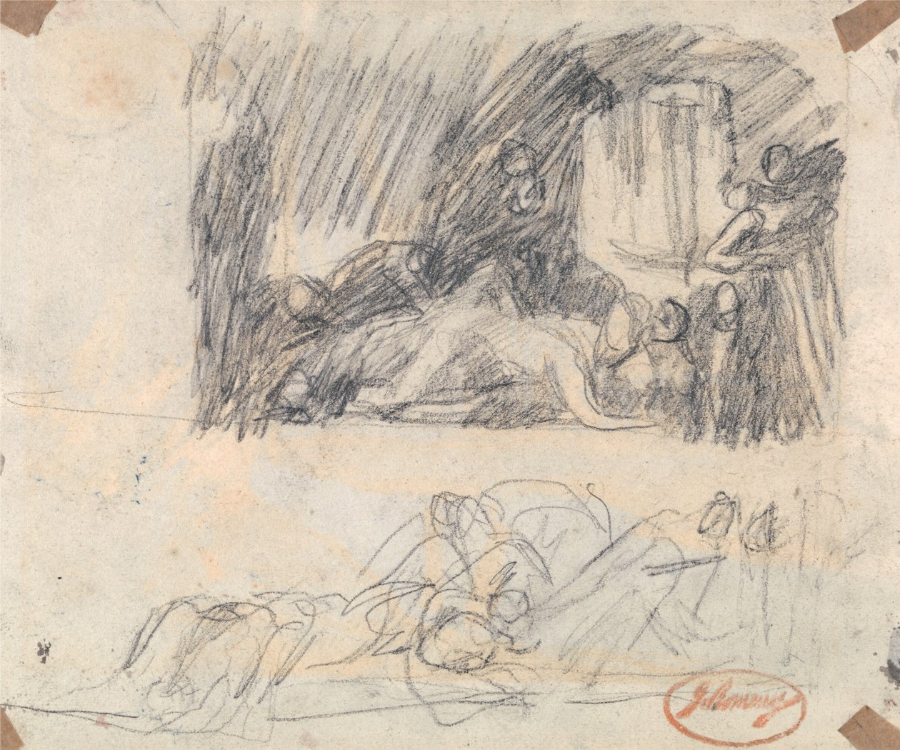 Két tanulmány John Howardról, amint meglátogatja a karanténállomást alkotó: George Romney