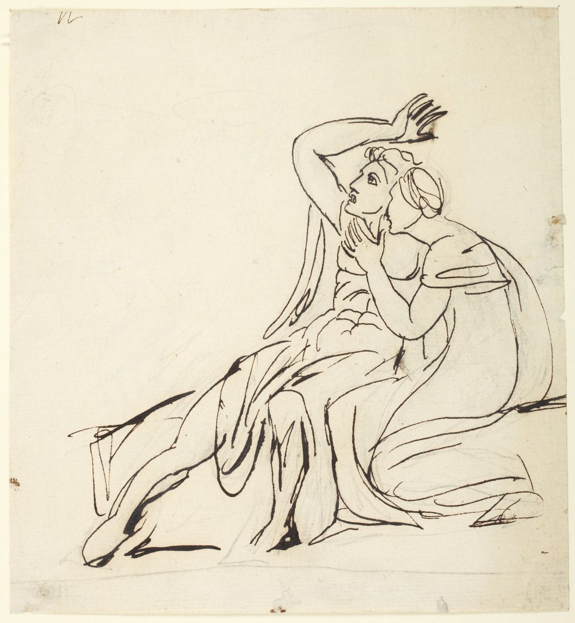 Két ülő alak; hátoldal: három alakból álló csoportvázlatok alkotó: George Romney