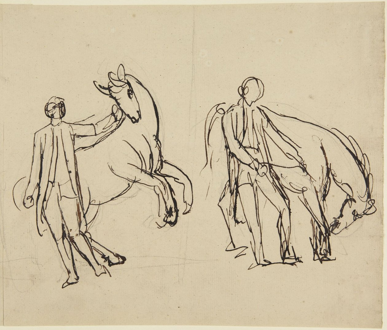 Két vázlat egy lóval ábrázolt férfi portréjához alkotó: George Romney