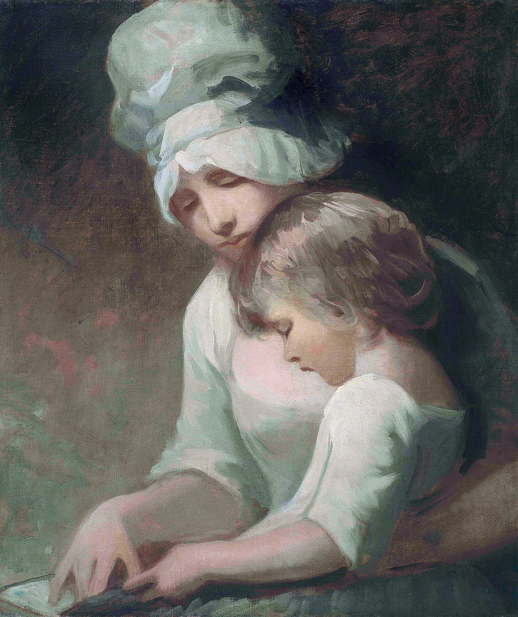 "Egy anya és gyermeke olvas" (Mrs Cumberland és fia) George Romney (1734-1802) festménye - Olaj, vászon Mérete 63,5x53,7 cm Magángyűjtemény alkotó: George Romney