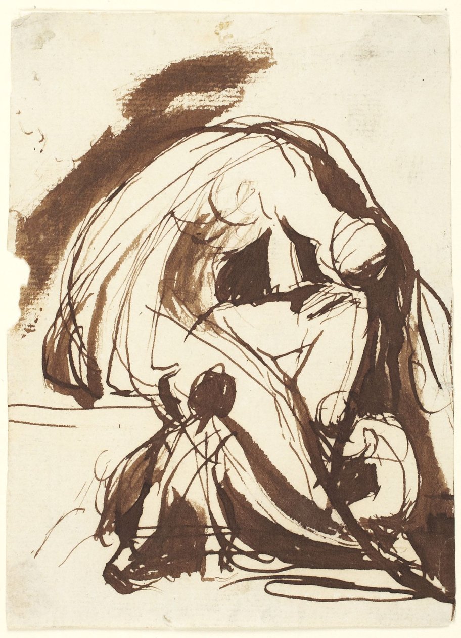 Két gyermekkel együtt gyászoló nő alkotó: George Romney