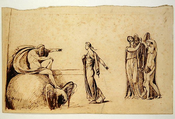 Zeusz más mitológiai alakokkal (toll és tinta papíron) (a recto 270960-ban található) alkotó: George Romney